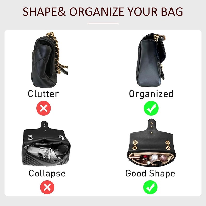 OAikor Felt Small Insert Purse Organizer with Zipper Compatible with GG Small Marmont Insert Matelasse Shoulder Bag and More, Mini Handbag Organizer Pouch for Women Inner Bladder Bag (Beige, S) - Image 5